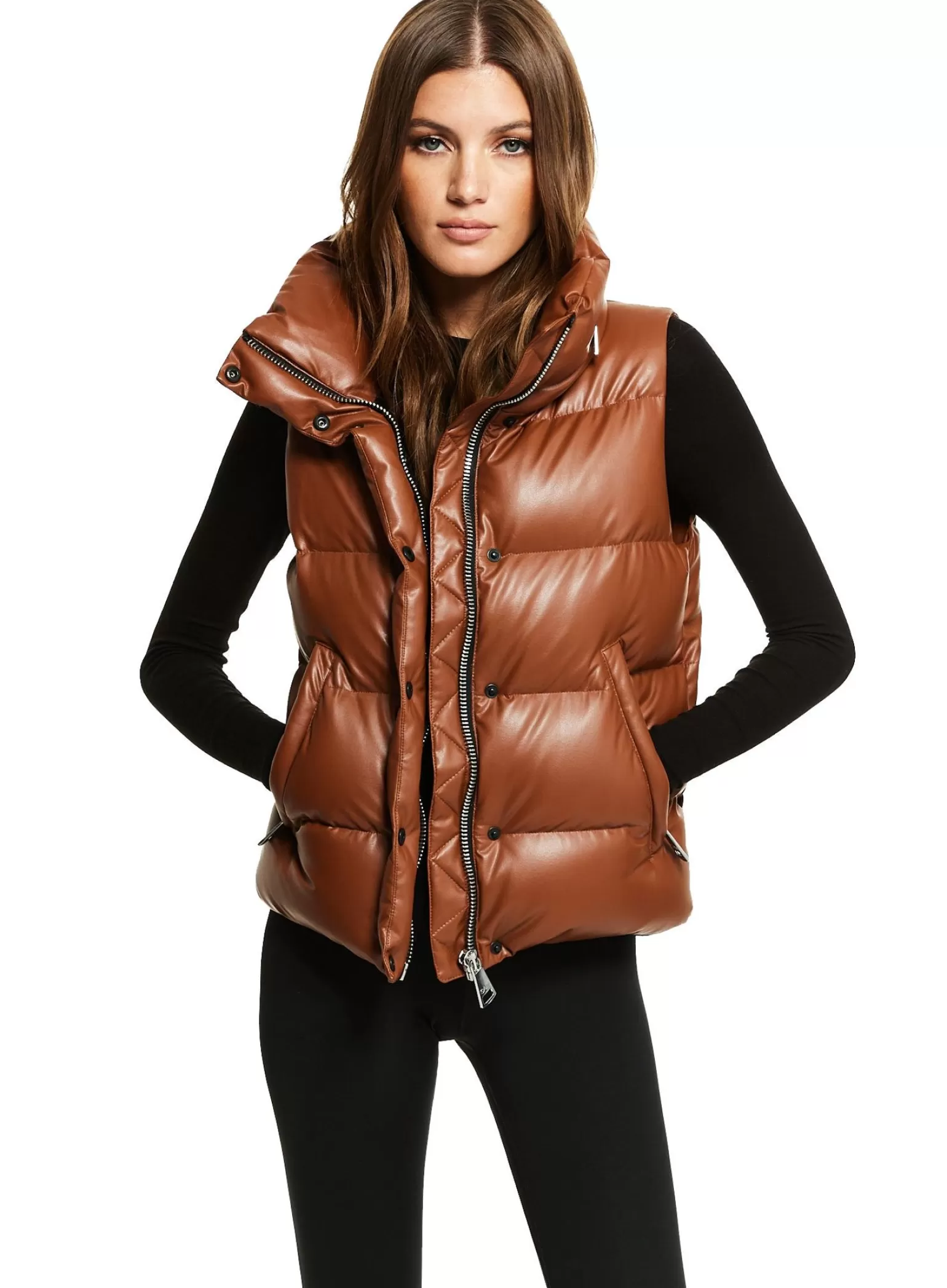 SAM Vegan Leather Tracey Vest | Women Vegan Leather & Faux Fur