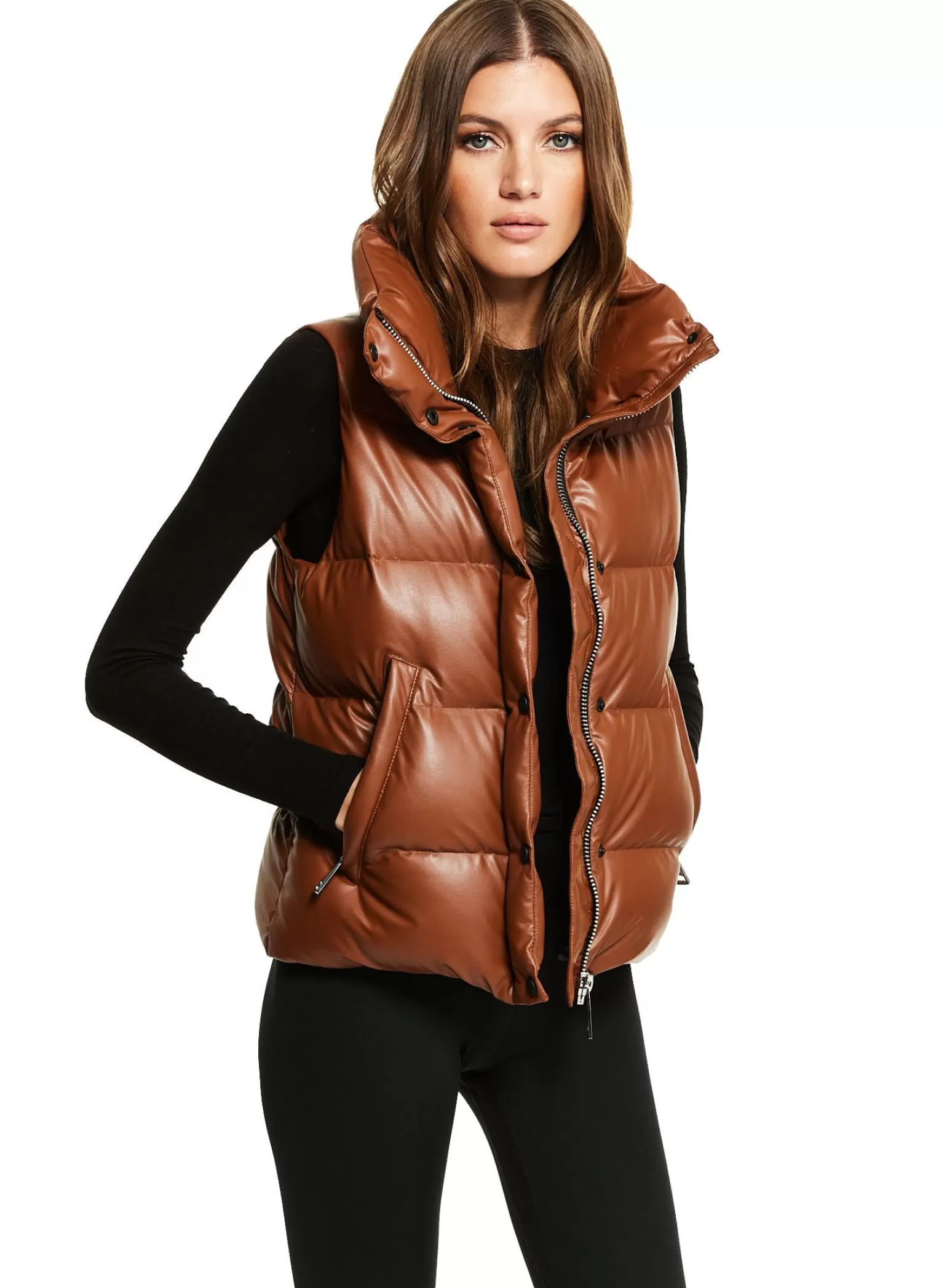 SAM Vegan Leather Tracey Vest | Women Vegan Leather & Faux Fur